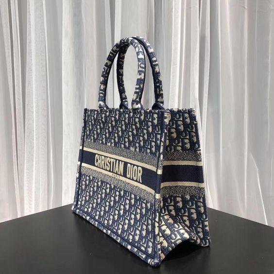 Book Tote Blue Oblique Embroidery Bags