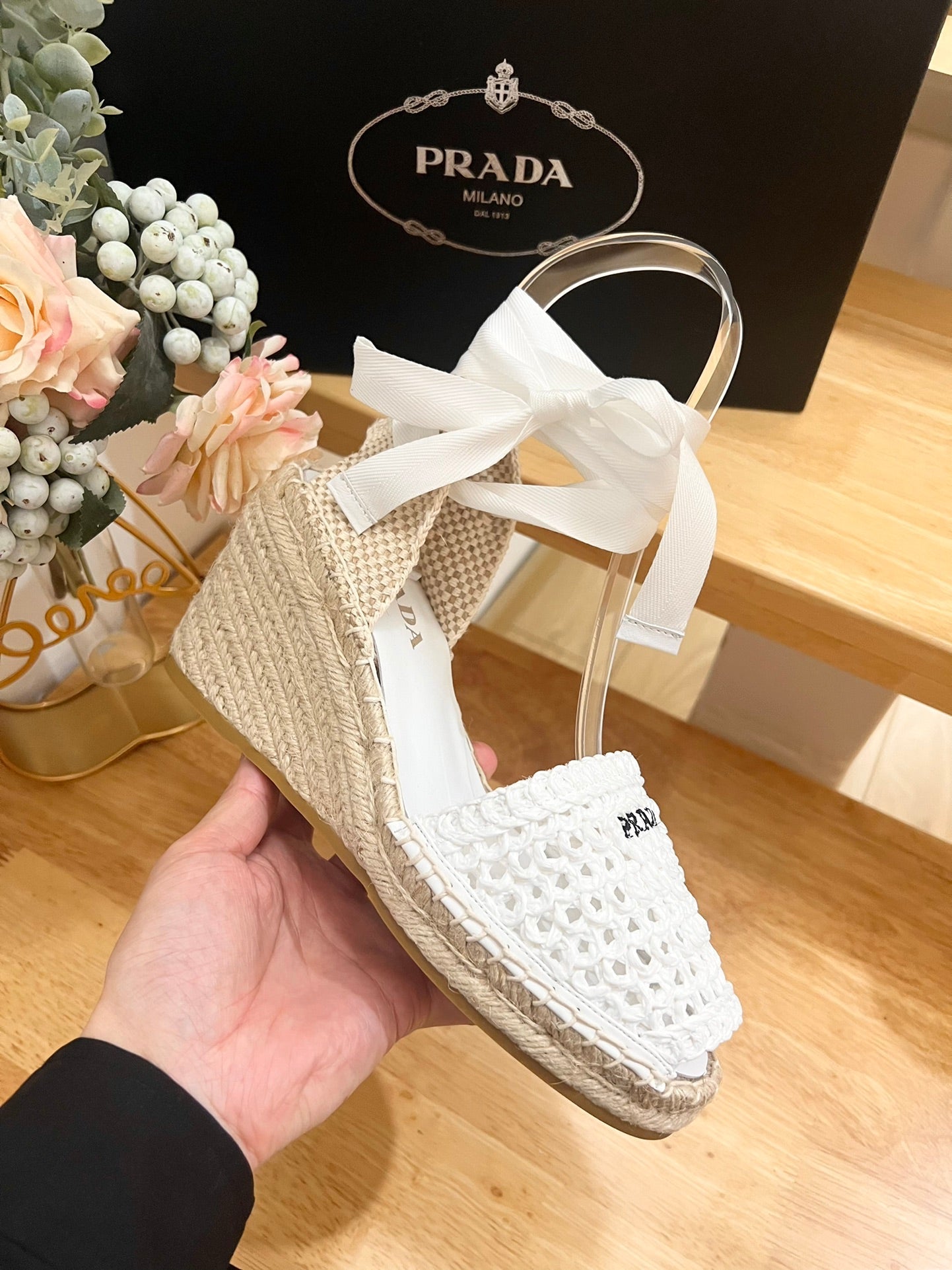 PRD Braided round toe wedge heel lace-up sandals bucket shoes 0724070902