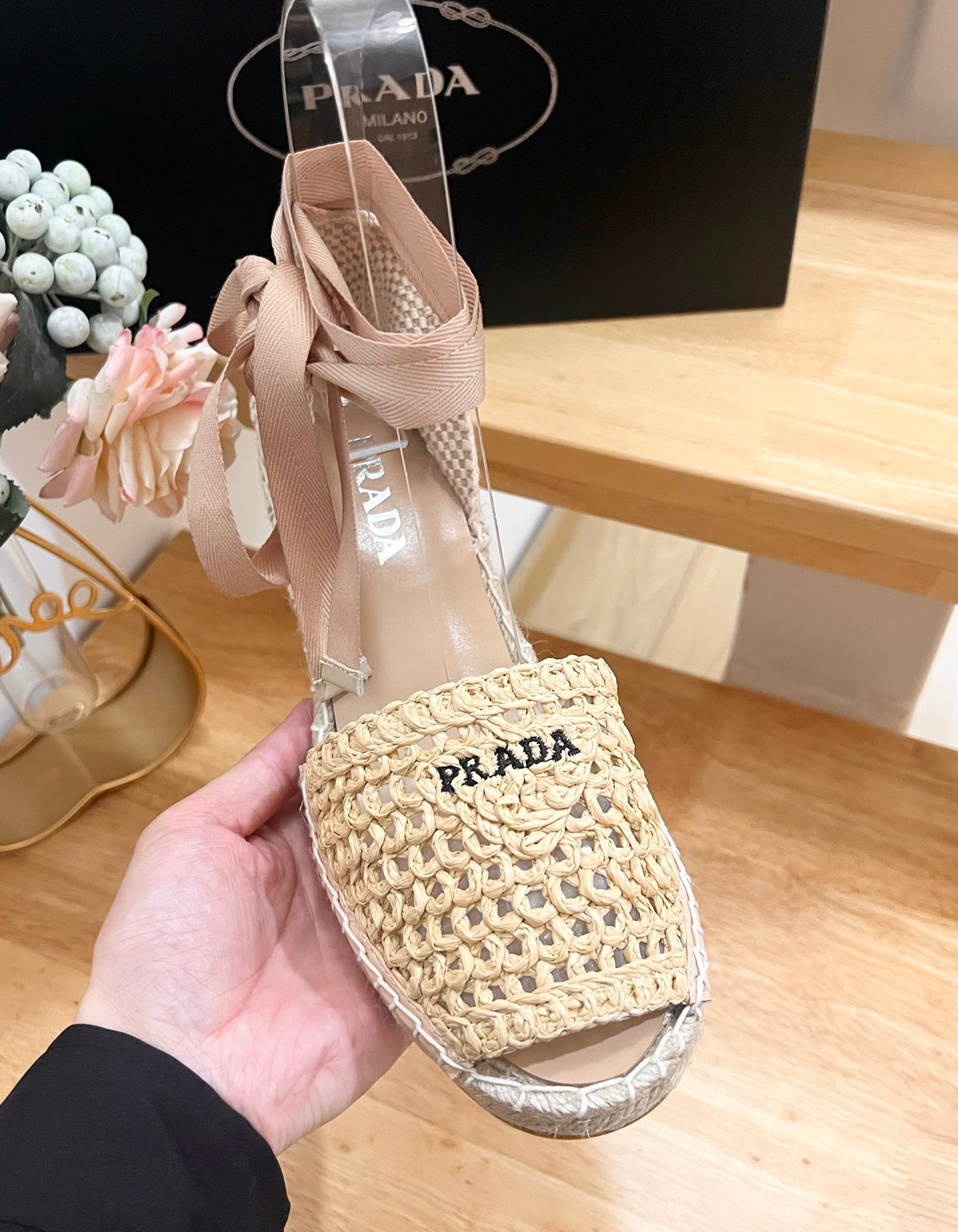 PRD Braided round toe wedge heel lace-up sandals bucket shoes 0724070902