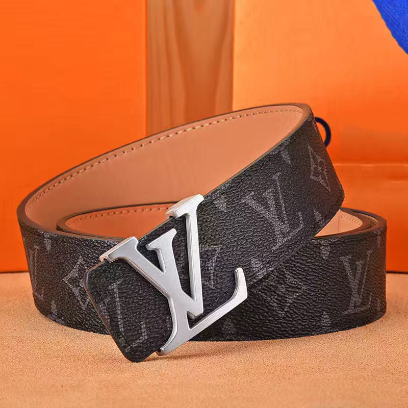 Men's belt high-grade letter leather business belt trend all-match strong and durable middle-aged and young casual pants belt